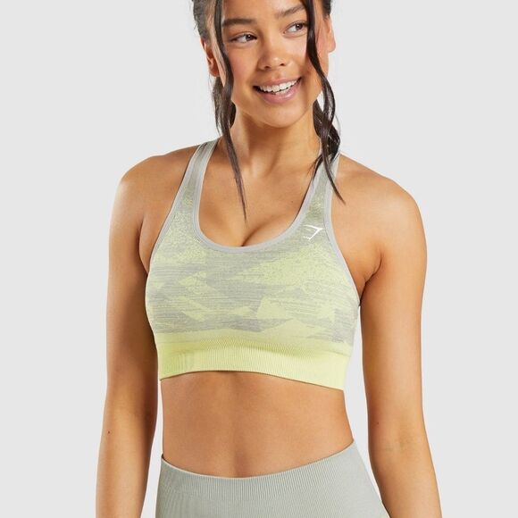 Gymshark Gray and Yellow Racerback Sports Bra - Picture 1 of 10